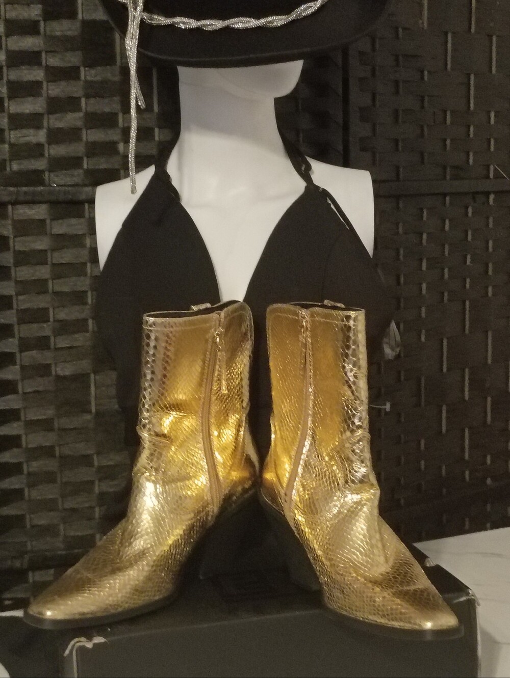 Gold Metallic Snakeskin-Texture Women's Ankle Boots